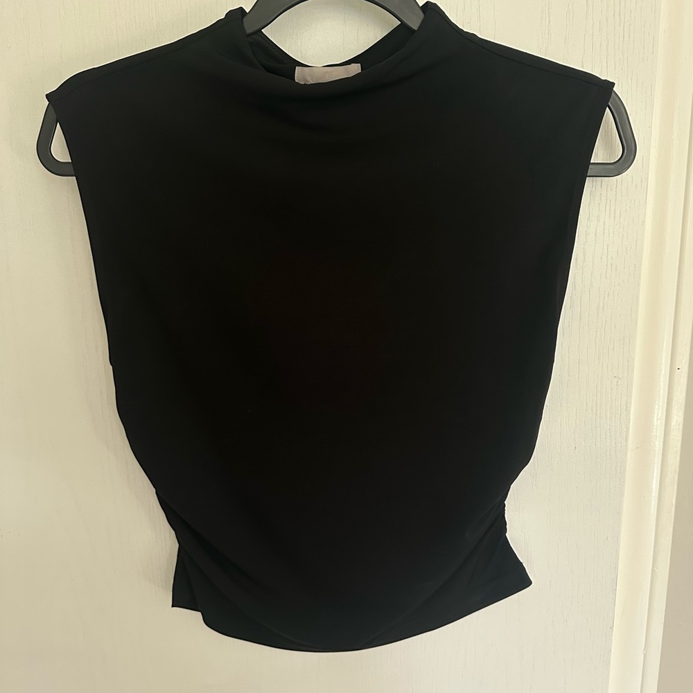 H&M Cinched Waist Satin Black Sleeveless Top
